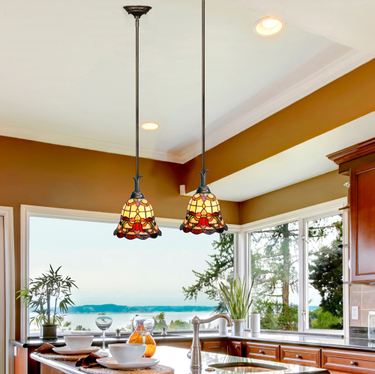 Cabrina Tiffany Stained Art Glass Pendant Light Multi EarthImage