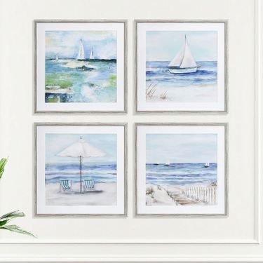 Beach Front Framed Canvas Wall Art Multi Cool Set of FourImage
