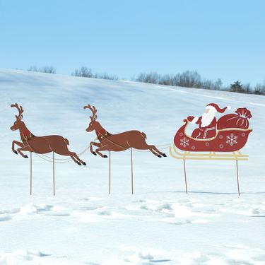 Santas Journey Yard Stakes Red Set of ThreeImage