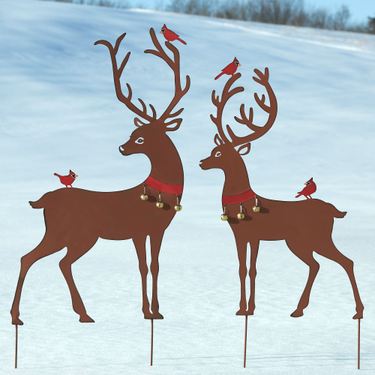 Woodland Reindeer Yard Stakes Brown Set of TwoImage