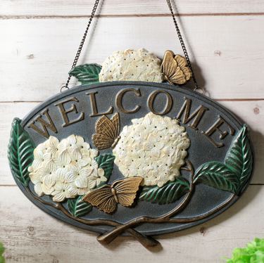 Hydrangea Welcome Wall Sign IvoryImage