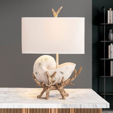 Shell and Driftwood Table Lamp Antique IvoryImage