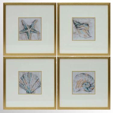 Just Beachy Framed Wall Art Gold Set of FourImage