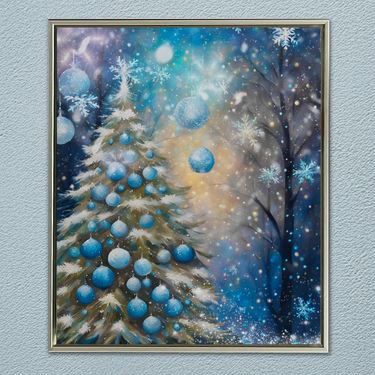 Frosted Elegance Framed Canvas Wall Art BlueImage