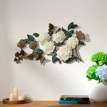 Hydrangea and Butterfly Wall Art IvoryImage