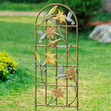 Hummingbirds and Lilies Garden Trellis Multi MetallicImage
