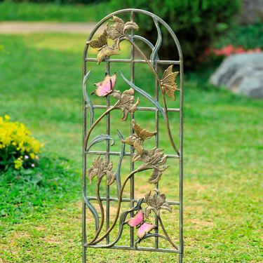 Butterflies and Iris Flowers Garden Trellis Verdi GoldImage