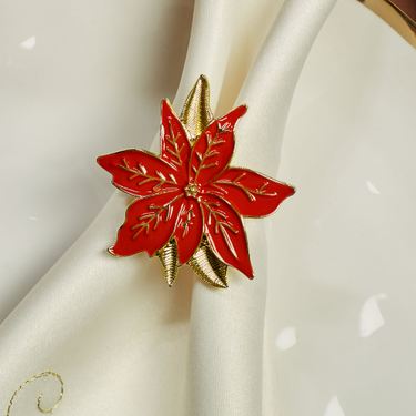 Poinsettia Napkin Rings Red Set of FourImage