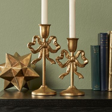 Bow Taper Candleholders Gold Set of TwoImage