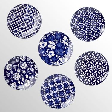 Madison Dessert Plates Blue/White Set of SixImage
