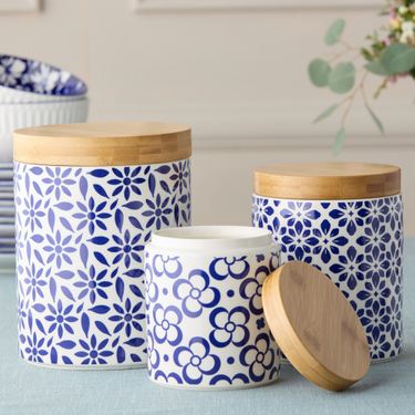 Madison Kitchen Canisters Blue/White Set of ThreeImage