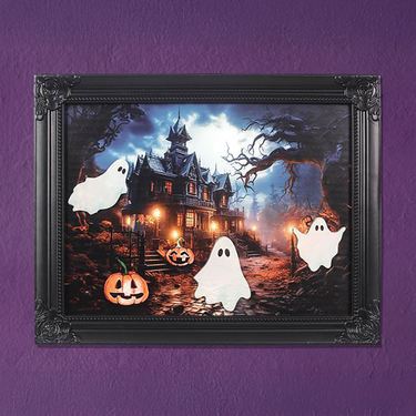 Happy Haunting Framed Halloween Wall Art BlackImage
