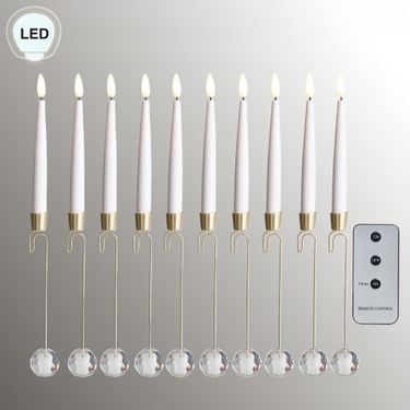 LED Taper Candles with Ornaments White 10 Piece SetImage