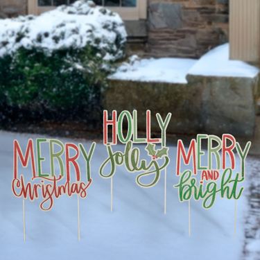Merry Holiday Yard Stakes Red/Green Set of ThreeImage
