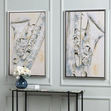 Woodwinds Saxophone Canvas Wall Art Gray Set of TwoImage