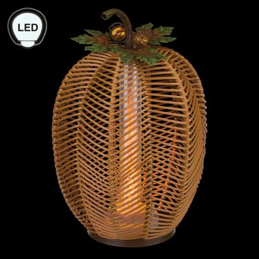 Tall Wicker Pumpkin LED Lantern Multi EarthImage