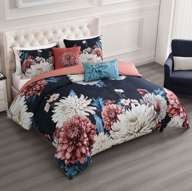 Navy Mums Comforter Bed SetImage