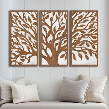 Tree of Life Wall Art Decor Walnut Set of ThreeImage