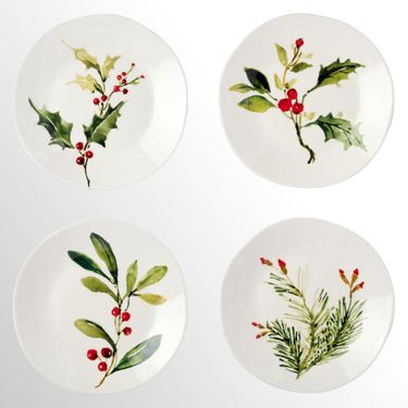 Holly and Vines Dessert Plates White Set of FourImage