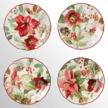 Winter Blooms Dessert Plates Multi Earth Set of FourImage
