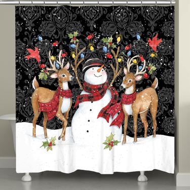 Modern Day Christmas Shower Curtain Black 71 x 72Image