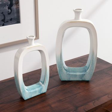 Makara Small Decorative Vase White/AquaImage