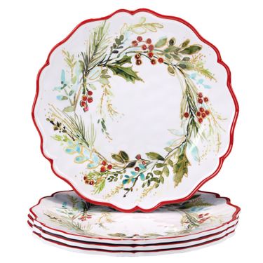 Christmas Gatherings Melamine Dinner Plates Red/Green Set of FourImage
