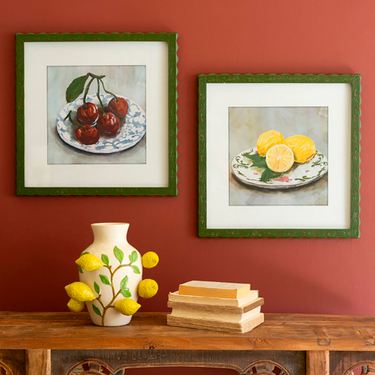 Framed Fruit Print Wall Art Green Set of TwoImage