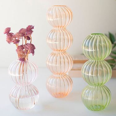 Fluted Glass Orb Vases Multi Pastel Set of ThreeImage