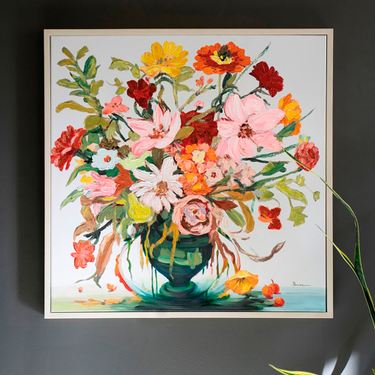 Framed Floral Painting Canvas Wall Art Multi WarmImage