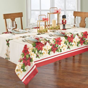 Poinsettia Elegance Rectangle Tablecloth WhiteImage