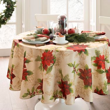 Regal Poinsettia Round Tablecloth Beige 70 DiameterImage