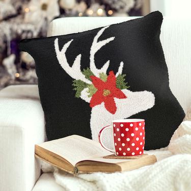 Reindeer Decorative Pillow Black/White 18 SquareImage