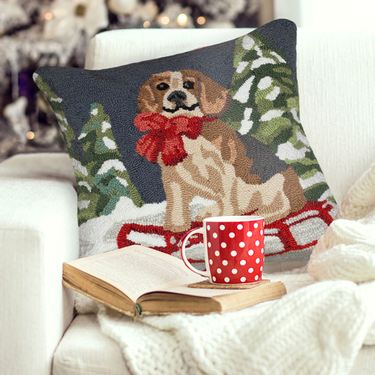 Sledding Dog Decorative Pillow Multi Earth 18 SquareImage
