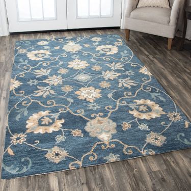 Floral Motif Rectangle Rug BlueImage