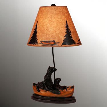 Canoeing Bear Family Table Lamp BrownImage
