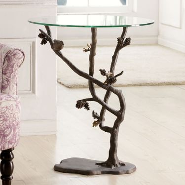Bird and Pine Cone Table Dark BrownImage