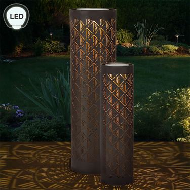 Diamond Pattern Casting Solar Lanterns Multi Metallic Set of TwoImage