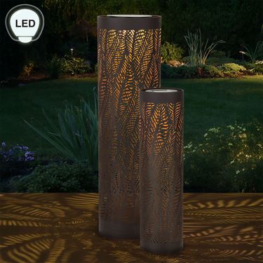 Leaf Pattern Casting Solar Lanterns Multi Metallic Set of TwoImage