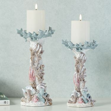 Coral Shimmer Candleholders Multi Pastel Set of TwoImage