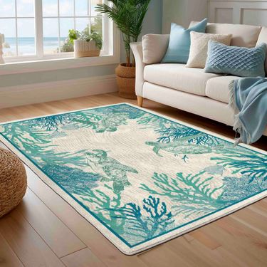 Turtle Coral Rectangle Rug AquaImage