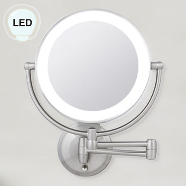 Lighted Extendable Wall Vanity Mirror Satin NickelImage