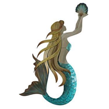 Mermaid Holding Shell Wall Art Sculpture AquaImage