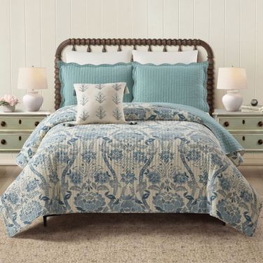 Mystic Moss Damask Mini Quilt Set BlueImage