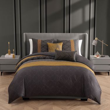 Golden Hex Comforter Bed Set CharcoalImage