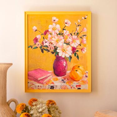 Still Life Flower Painting Canvas Wall Art YellowImage