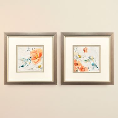 Floral Hummingbird Framed Wall Art Multi Warm Set of TwoImage