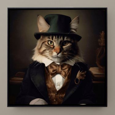Charming Cat Framed Canvas Wall Art BlackImage