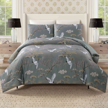 Cranes Mini Comforter Set GrayImage