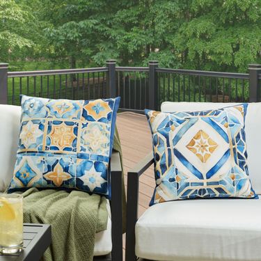 Sun Kissed Sunflower Tiles Pillow BlueImage